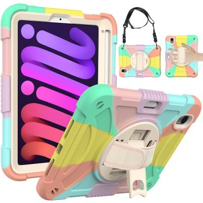 China For New iPad Mini 6 Folding Stand Tablet Case Silicone Shockproof Case Tablet Covers Shoulder Strap For iPad Air Mini Pro for sale