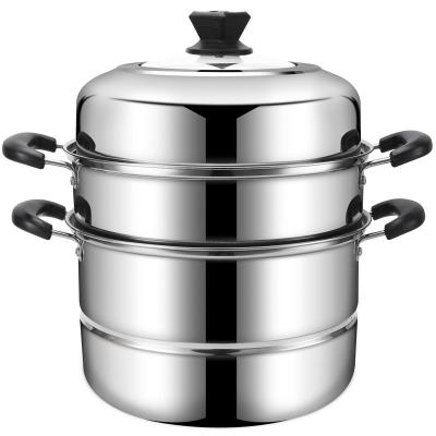 China Sustainable Industrial Kitchen Appliances Steam Pot Cookware 3 Tier Stainless Steel Steamer Cooking Pot With Bakelite Handle for sale