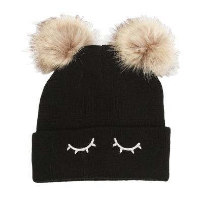 China COMMON Cute Winter Beanie Hats For Women Girls Warm Knit Hats With Double Faux Fur Pom Poms for sale