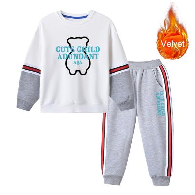 China 2021 Kids Cropped Crewneck Breathable Long Sleeve Hoodie Set Two Piece Hoodie And Pants Set With Pattern Printing for sale