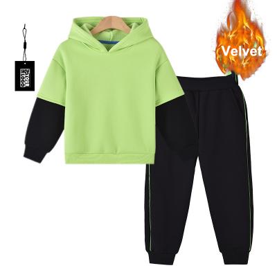 China Candy Color Faux Twin Set Design Casual Hoodies Sets Winter Cropped Two Piece Pants Set Baby Winter Clothes Set For Girl Or Boys for sale