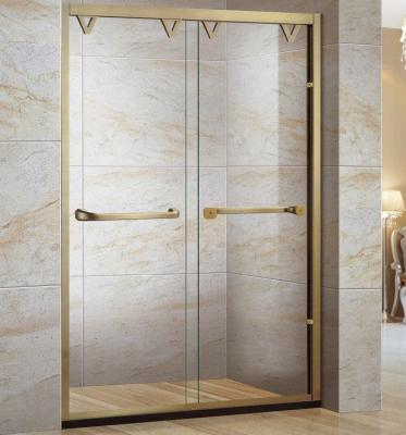 China Gold Glass Shower Enclosure with Ceramic Tray and 8mm Tempered Hinged Door Base Parts for sale