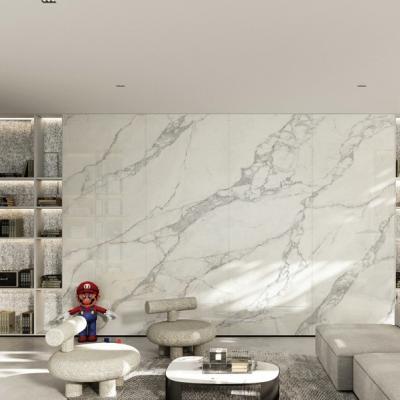 China Marble Look Glossy Polished Glazed Large Slab Stone Wall Tiles for Interior Living Room for sale