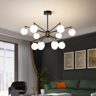 China Modern Nordic simple creative light luxury bedroom pendant lamp multi head living room iron+glass chandelier for sale