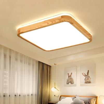 China Modern Wooden Round Square For Living Room Bedroom Light Fixture Lamp Indoor Outdoor Mounted Remote Control Dimmable LED Ceiling Light for sale