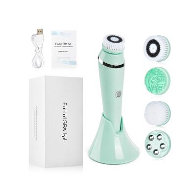 China DEEP CLEANING Custom BRAND Electric 4 in 1 Facial Cleansing Brush Exfoliating Spinning Brush for sale