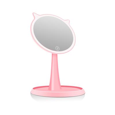 China Pink Lighted Customs Lead Light Makeup Mirror Led Face Mirror Touch Dimmer Adjustable Usb Led Vanity Mirror Table for sale