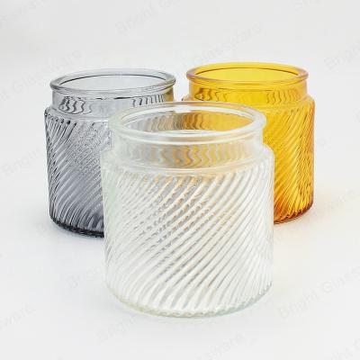 China Fashionable Luxury Embossed Candle Jar Water Waves 12oz Candle Glass Container In Stock for sale