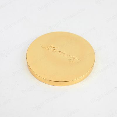 China 89MM Custom LOGO Color Design Round Shining Gold Unrefillable Candle Lid For Jar Metal Candle Glass Lid for sale