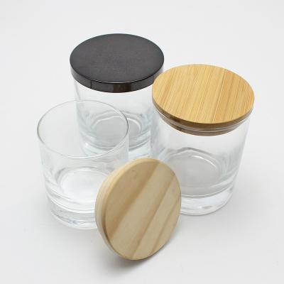 China Home Decoration Wholesale OEM ODM 8 oz 10 oz Clear Glass Candle Jar with Bamboo Wood Lid for Home Decoration for sale