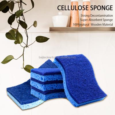 China Kitchen Cleaing Non-scratch Scrub Sponge S Shape Scrubbing Pad Cellulose Sponge Double Sided Dish Sponge For Kitchen for sale