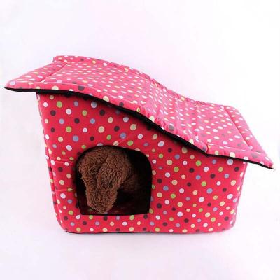 China Small and medium dog kennel bed cat kennel bed polka dot pet kennel viable sloping doghouse sponge litter protection for sale