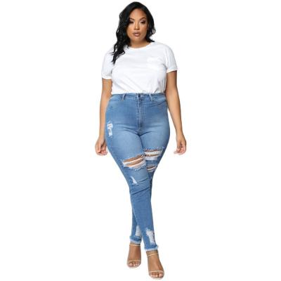 China More Breathable Size Women Jeans L-5XL Ripped Big Ladies Pencil Pants for sale