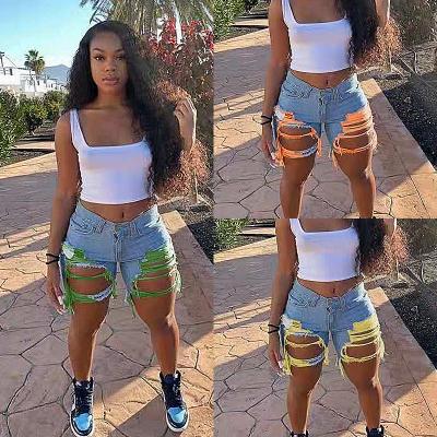 China 2022 supply Breathable cross-border in fashion large size women's ripped denim shorts hot pants border women for sale