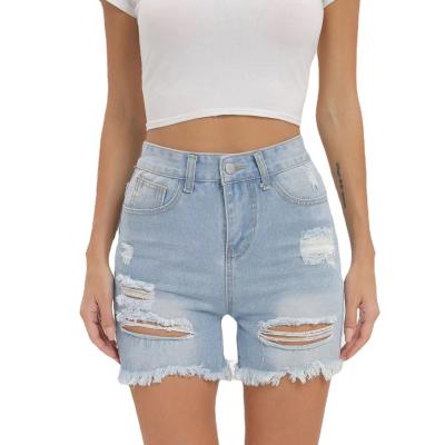 China Factory direct sale breathable flow comb ripped hole thin temperament high waist washed denim shorts women for sale