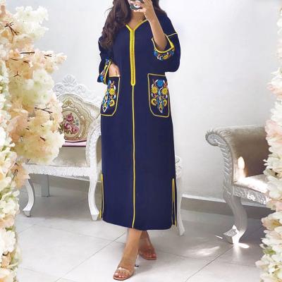 China National wind 2022 new spring anti-static Muslim floral hooded dress printed long robe women for sale