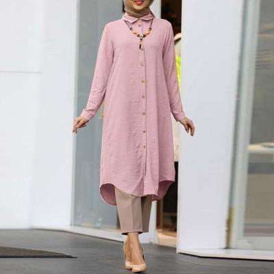 China 2020 New Anti-Static Women's Muslim Casual Lapel Button Long Sleeve Shirts Women Dresses for sale