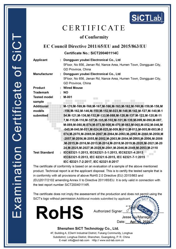 RoHS - Dongguan Youbei Electronical Co., Ltd.