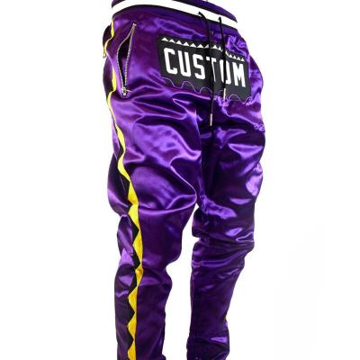 China Anti-Static Retro Custom Logo Vintage Style Embroidery Satin Rib Basketball Pants For Man for sale