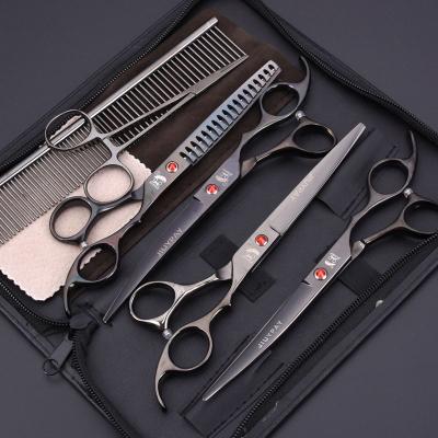 China Viable 7.0 Inch Black Freelander Veterinary Animal Shaped Pet Grooming Scissors Fishbone Teeth Scissors 4 Set Scissors for sale