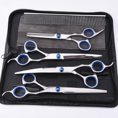 China 7.0 Inch Viable Pet Grooming Scissors Animal Fishbone Shaped Teeth 4 Scissors Set for sale