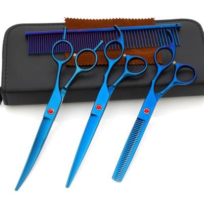 China Professional Viable 7.0 Inch Blue Fish Shaped Scissors Pet Grooming Dense Teeth Scissors Set for sale