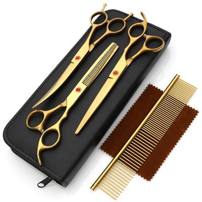 China 7.0 Inch Sustainable Gold Shaped Scissors Pet Grooming Teeth Scissors Dense Set for sale