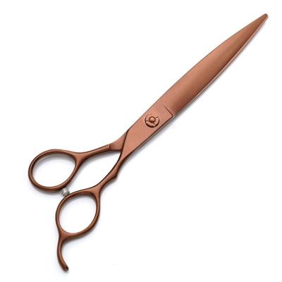 China 7inches Brown Broadsword Viable Grooming Shears Japan 440C High Quality Dog Grooming Scissors Curved Blade for sale