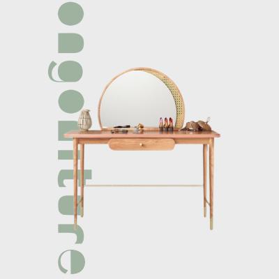 China Rattan dresser with mirror dresser modern simple makeup table small family bedroom furniture bedroom furniture mirrored dresser Nordic solid wood mirrored dresser for sale