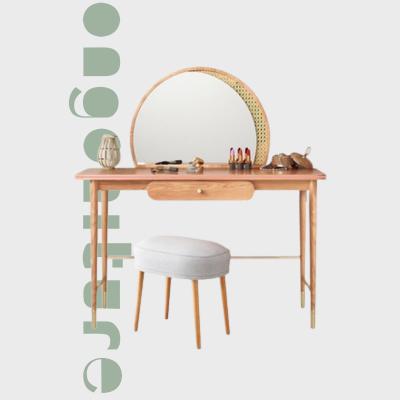 China With mirror Nordic solid wood dresser with mirrored makeup stool bedroom furniture Japanese small family modern simple makeup table dresser for sale