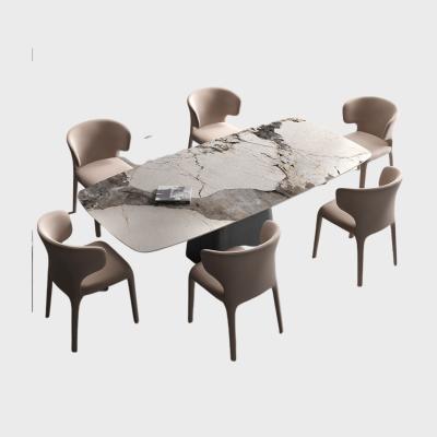 China (Other)Adjustable Luxury Italian Marble Stone Agglomerated Rock Dish Dining Table Dining Room Furniture Set for sale