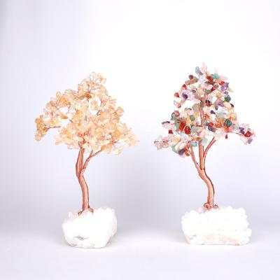 China China Real Stone Yarn Crysta Citrin Handwoven Tree White Crystal Base Clusters Healing Crystal Tree For Gift for sale