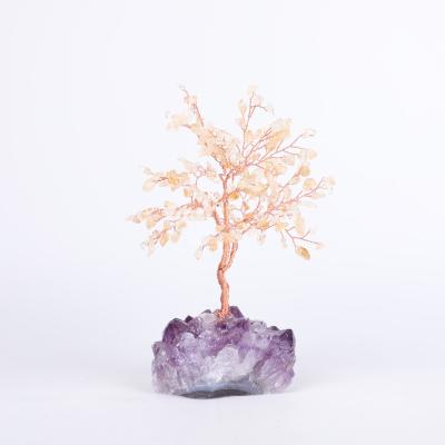 China Real China Amethyst Cluster Stone Core Clusters Healing Handwoven Crystal Tree Citrine Yarn Crysta Tree For Decoration for sale