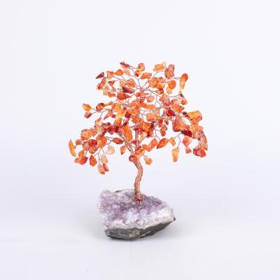 China Real China Amethyst Cluster Stone Base Clusters Handwoven Healing Agate Wire Crysta Tree Crystal Tree Red For Decoration for sale