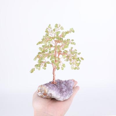 China China New Arrivals Amethyst Cluster Core Clusters Healing Handwoven Crystal Tree Peridot Yarn Crysta Tree For Decoration for sale