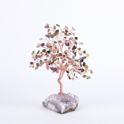 China China New Arrivals Amethyst Cluster Core Groups Healing Handwoven Crystal Tree Tourmaline Yarn Crysta Tree For Decoration for sale