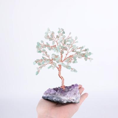 China Hot Selling Natural China Green Aventurine Stone Lucky Tree Money Tree For Home Decorations Crystal Amethyst Cluster Base Quartz for sale