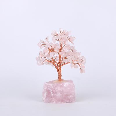 China China Wholesale Rose Quartz Crystal Tree Energy Raw Gem Agate Chip Stone Base Opens Desktop Decoration for sale