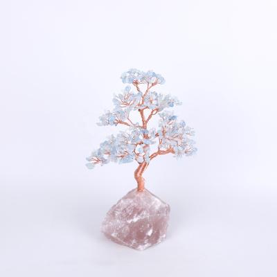 China Yarn Crystal Tree For Gift Hand Made China Rose Quartz Raw Crystal Tree Aquamarine Quartz Core Gem Stone for sale