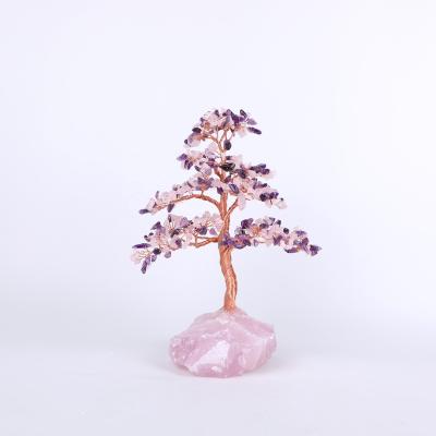 China China Minority Crystal Tree Rose Quartz Amethyst Mix Color Wire Bonsai Raw Rose Quartz Gemstone Crysta Tree For Decoration for sale