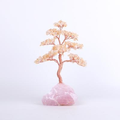 China Raw Real Gem Tree Rose Quartz Citrine Gem Base Crysta Tree China Wire Bonsai Rose Quartz 7 Chakra For Decoration for sale