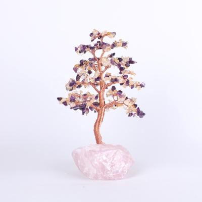 China How-sell Raw Rose Quartz Gem Base Crysta Tree Real Gem Tree Yarn Rose Quartz Citrine Mix Amethyst China Tree for Decoration for sale