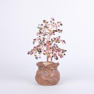 China China Handcraft Top Quality Crystal Ceramic Quartz Tourmaline Natural Base Stone Gem Money Tree For Home Decorations for sale