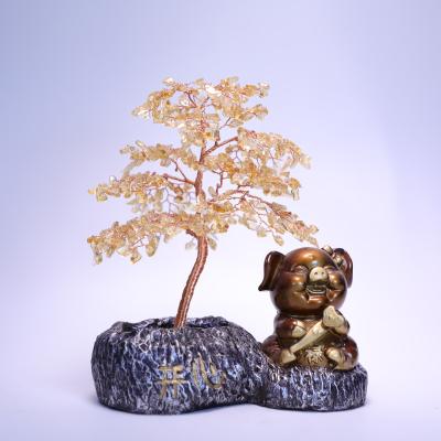 China Feng Shui Resin ProcessFortune Money Tree Home Decoration Gem Feng Shui Crystal Pig Bonsai for sale