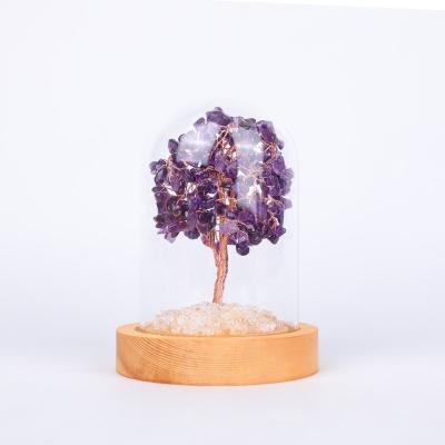 China China Real Stone Real Amethyst Crystal Glass Cove Wire Gem Tree Raw Gem Base Crysta Tree For Decoration for sale