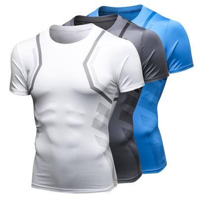 China 2020 New Antibacterial Men's Fitness Printing Short Sleeve Sports Training Clothes Breathable Quick Dry High Elasticity Tight Short Sleeve for sale