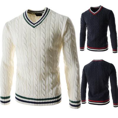 China Anti-wrinkle manufacturers selling new v-neck twist men's sweater fashion slim winter plus size sweaters for sale