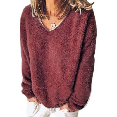 China Factory Direct Custom Solid Color Anti-wrinkle Knitted T-shirt Loose Long Sleeve Ladies Knitted Sweater for sale