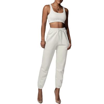 China Waterproof High Quality Women's Cotton Terry Sweatpants Suit Crop Vest Tops With Pockets Jogger Side 2 Two-piece Suit for sale