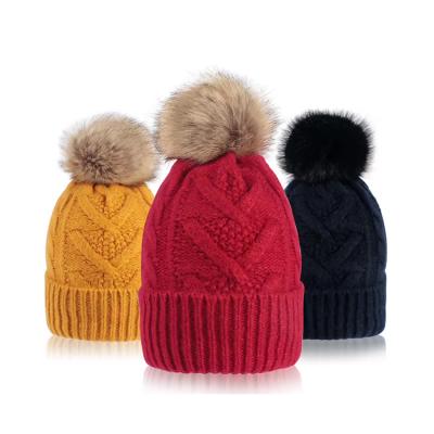 China breathable & Wholesale Custom Colorful Waterproof Women Winter Knit Hats With Pompom for sale